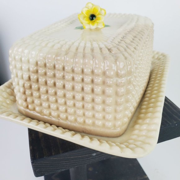 Vtg 50’s Marumon Ware 2-Tone Ombre Dainty Flower Top Hobnail 1 Pound Butterdish - Picture 4 of 10